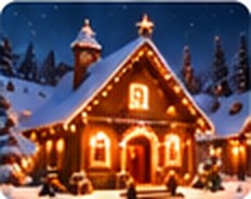 La maison du Père Noël illuminée sous la neige