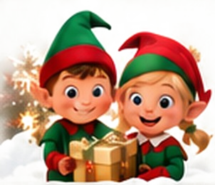Deux lutins avec un cadeau