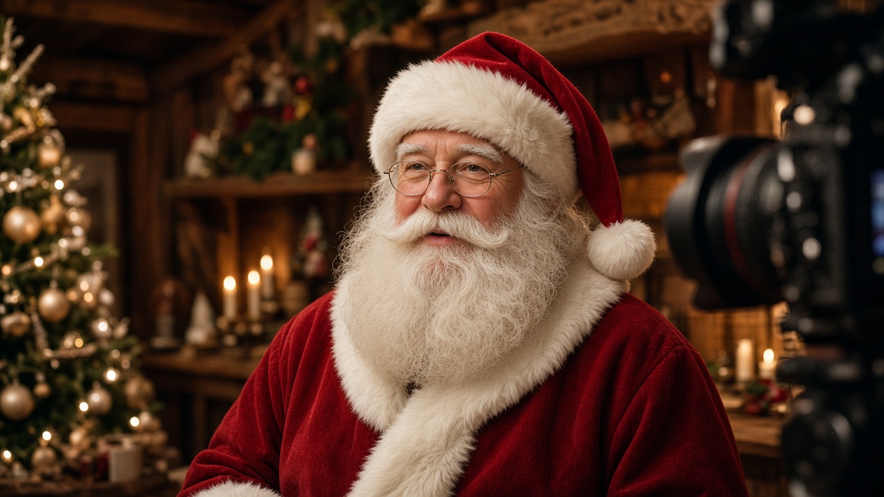 Le Père Noël devant une caméra