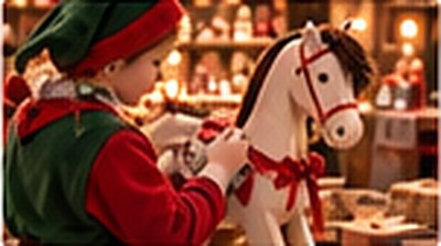 Un lutin peint un cheval à bascule