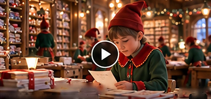 Un lutin lit une lettre au bureau des lettres