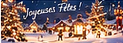 Carte Joyeuses Fêtes avec un village illuminé