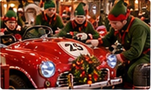 Des lutins préparent une voiture de course rouge numéro 25