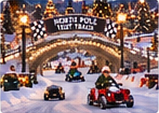 L’arche North Pole Test Track et les karts sur la piste enneigée
