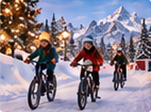 Des enfants testent des vélos dans la neige