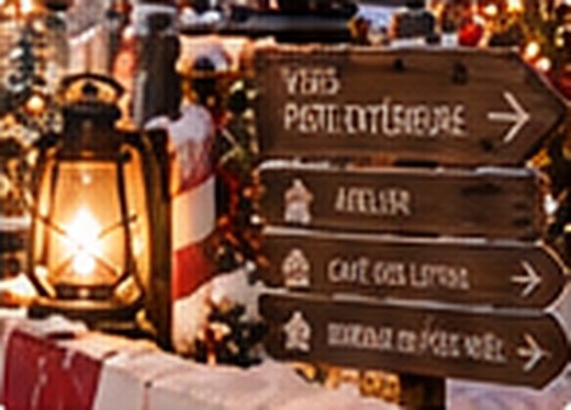 Panneaux en bois : piste extérieure, atelier, café des lutins