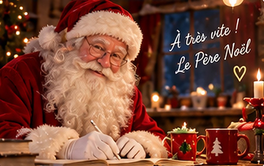 Le Père Noël écrit à son bureau : À très vite ! Le Père Noël