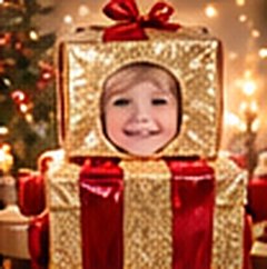 Enfant déguisé en paquet cadeau