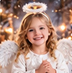 Petite fille déguisée en ange de Noël