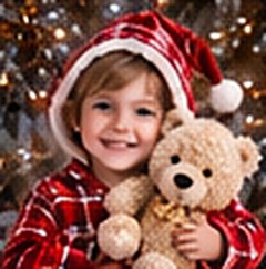 Petit garçon en pyjama de Noël avec son ours