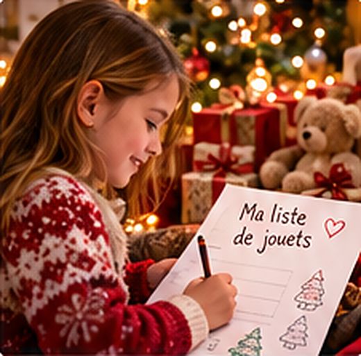 Une petite fille écrit sa liste de jouets