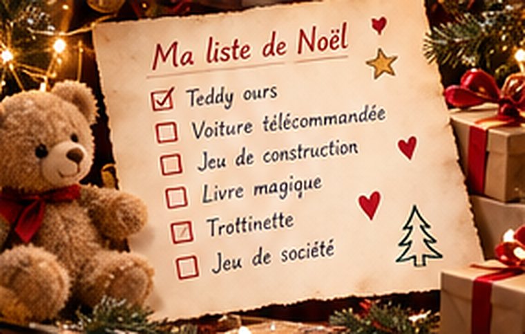 Ma liste de Noël : Teddy ours, voiture télécommandée, jeu de construction…
