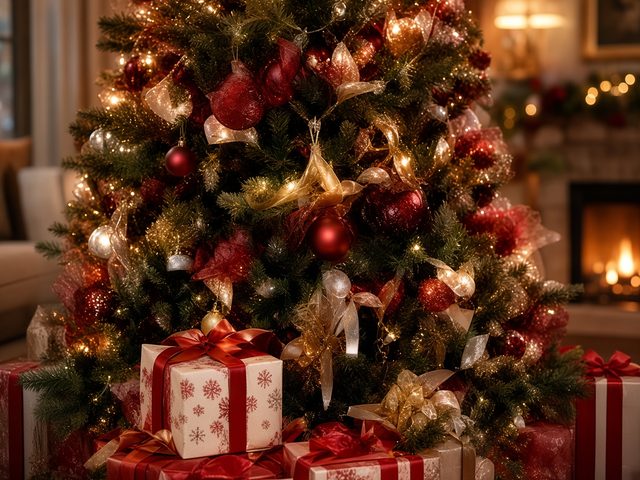 Un sapin de Noël décoré avec des cadeaux