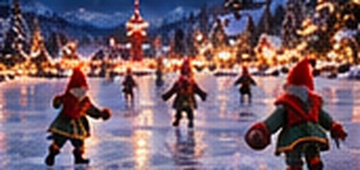 Des lutins patinent joyeusement sur la glace