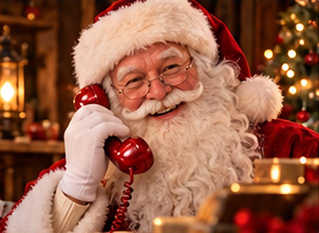 Le Père Noël au téléphone, souriant