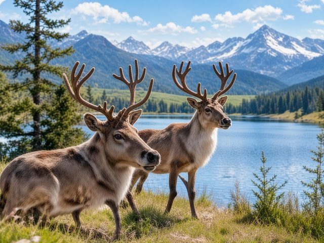Les rennes en balade au bord d’un lac