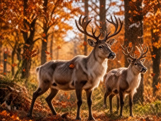 Deux rennes dans une forêt d’automne