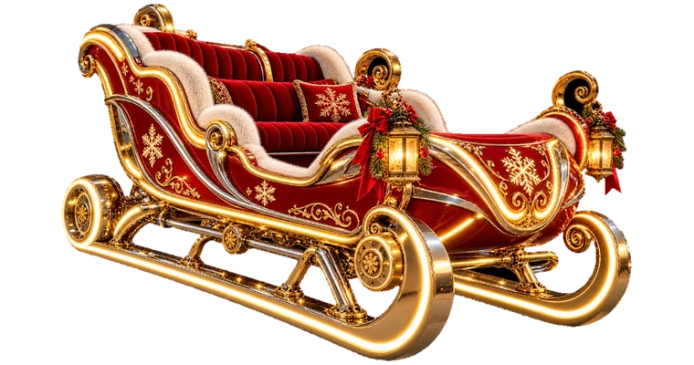 Le traîneau magique rouge et or aux mille lumières
