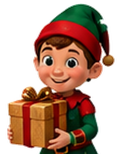Un lutin tient un cadeau doré