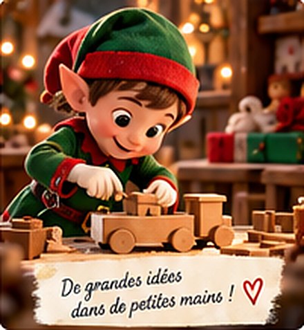 Un lutin fabrique un petit train en bois : De grandes idées dans de petites mains !