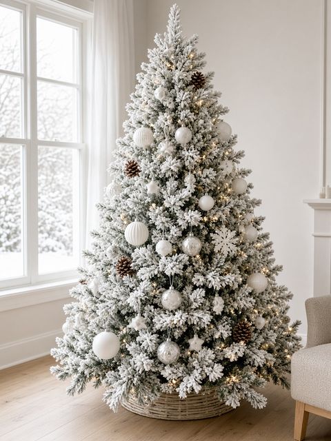 Un sapin blanc givré aux décorations nordiques