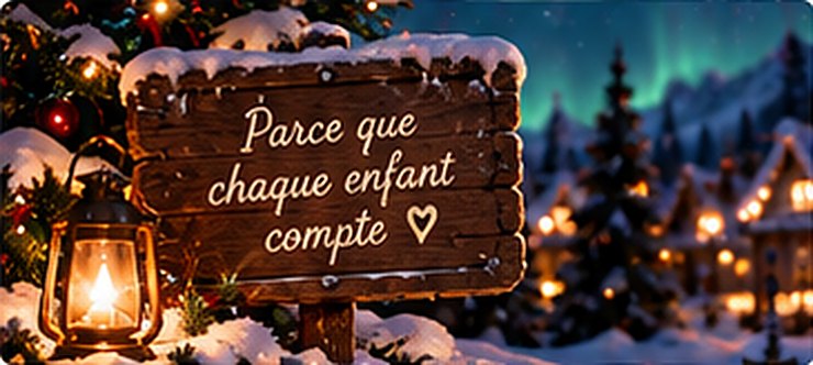 Une pancarte en bois dans la neige : Parce que chaque enfant compte