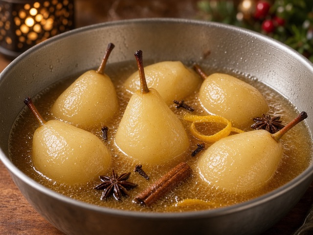 Pocher, Poires au jus épicé