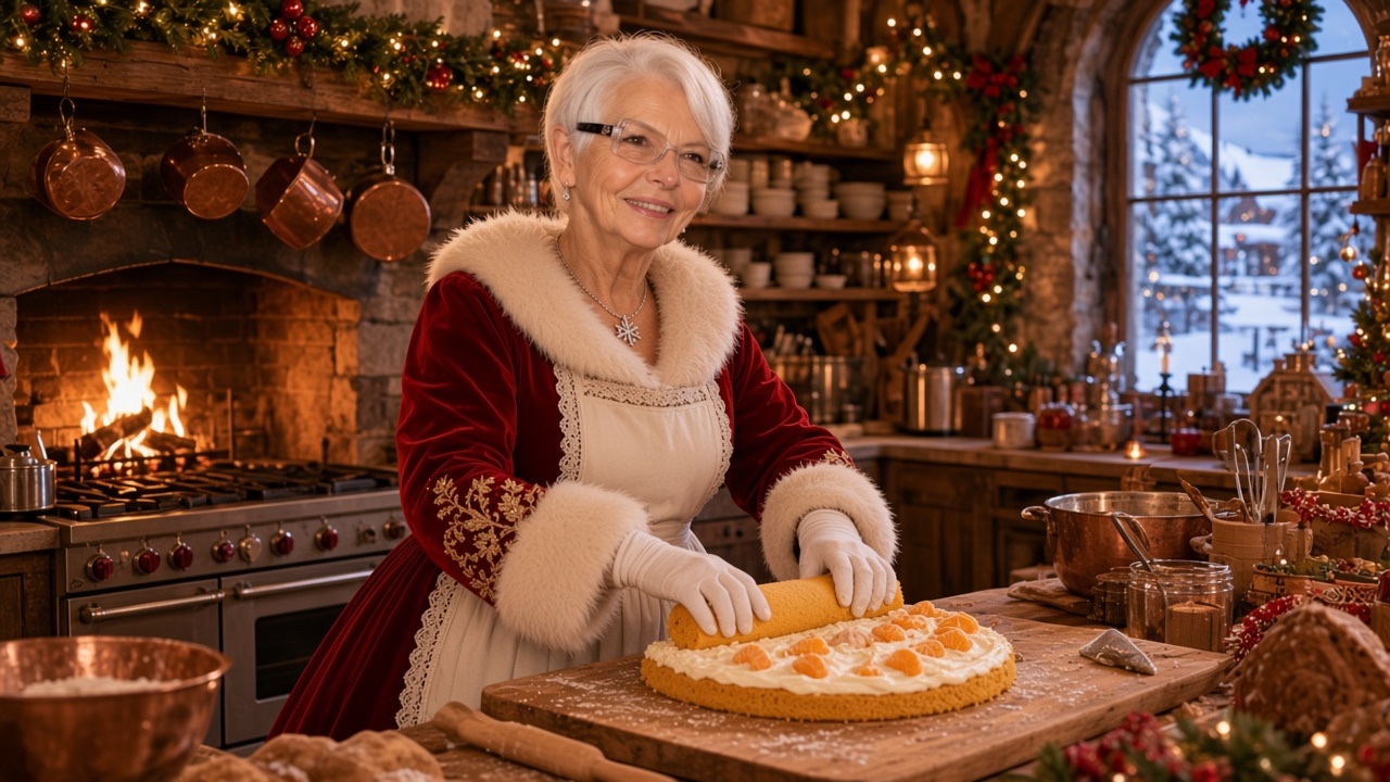Roulé à l'orange et à la clémentine, préparé par la Mère Noël
