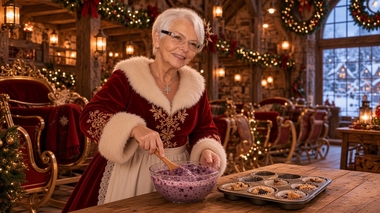 Muffins aux myrtilles, préparé par la Mère Noël