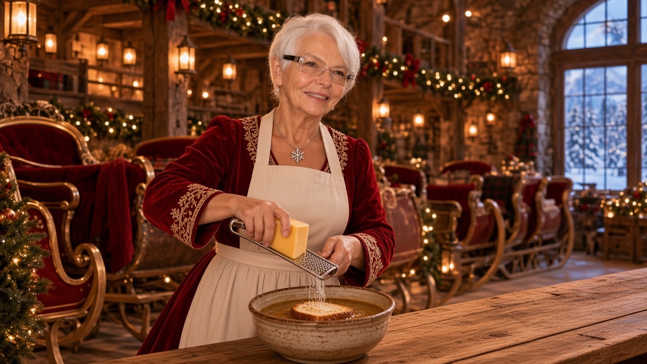 Soupe à l'oignon gratinée, préparé par la Mère Noël