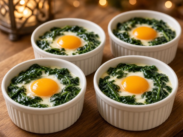 Casser les œufs, Œufs cocotte aux épinards
