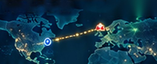 Trajet du traîneau entre l'Amérique du Nord et l'Europe