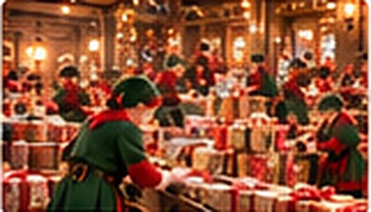 Un lutin prépare des paquets sur son établi