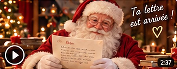 Le Père Noël lit une lettre : Ta lettre est arrivée !