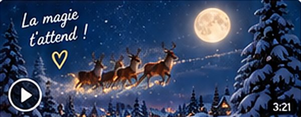 Le traîneau du Père Noël vole devant la lune : La magie t’attend !