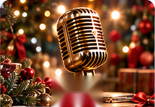 Un micro doré au milieu des décorations de Noël