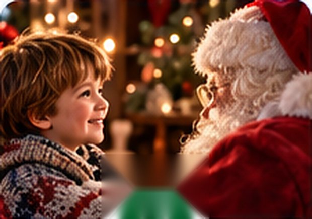 Un petit garçon discute avec le Père Noël