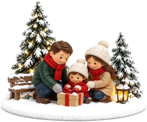 Une famille autour d'un cadeau